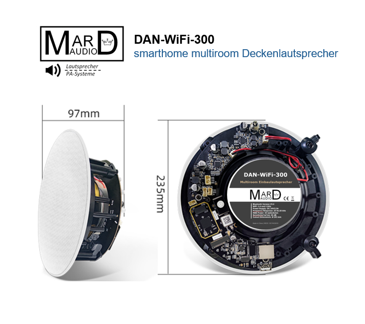 MARD-AUDIO WLAN und LAN Multiroom Lautsprecher zum Einbau in Decke oder Wand